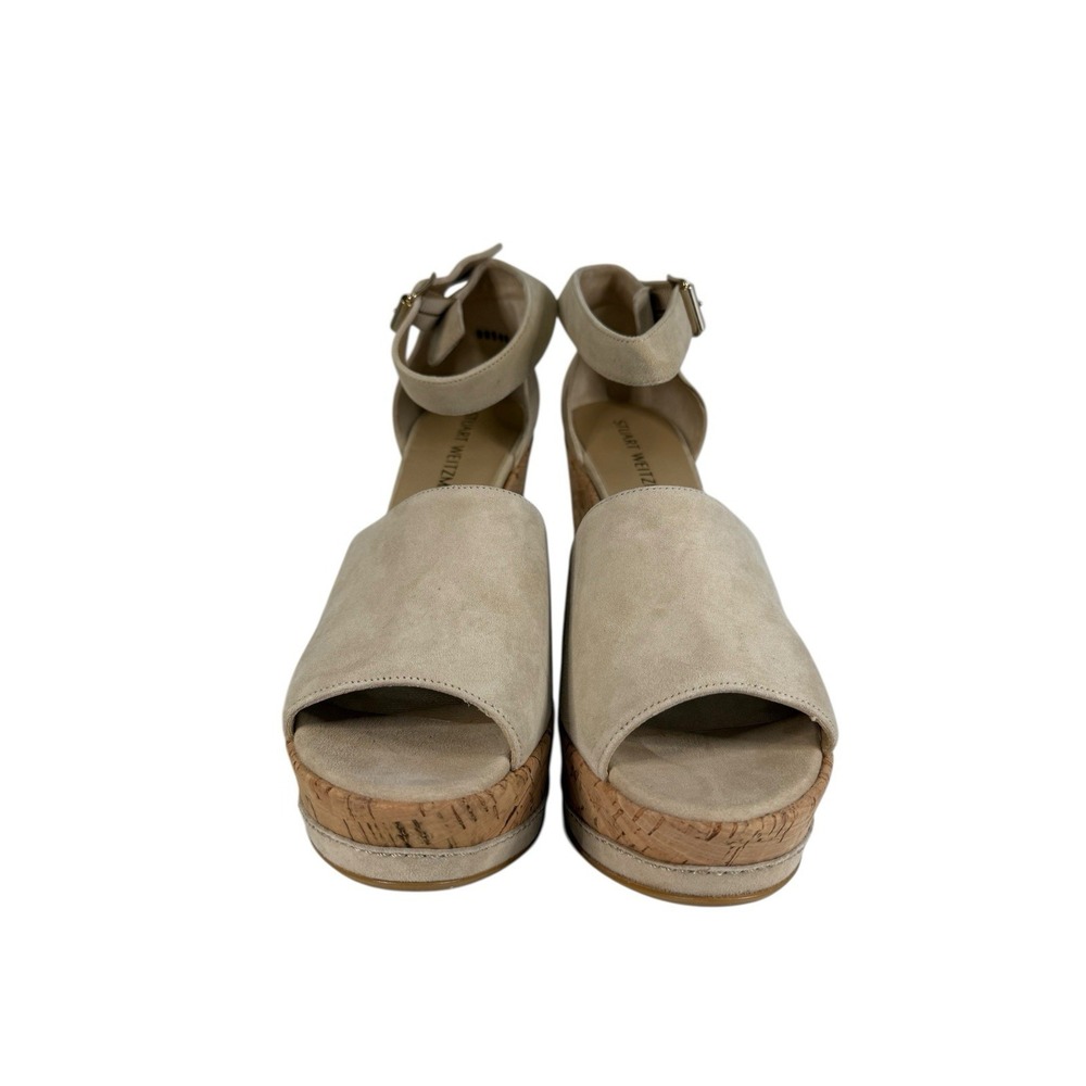 Stuart Weitzman Beige Suede Cork Wedge Sandal Women's Size‎ 10.5 - Picture 2 of 5